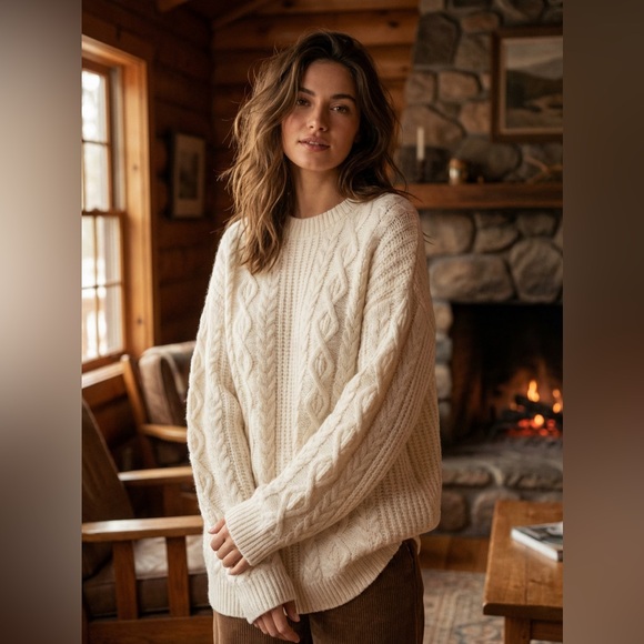 Zara Sweaters - Zara A/W 2022 Collection Lana Wool Cozy Cream Cable Knit Sweater